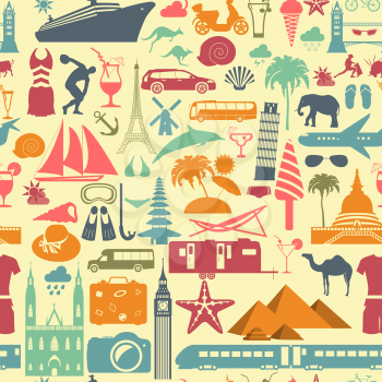 Travel background. Vacations. Beach resort seamless pattern. Vector illustrations