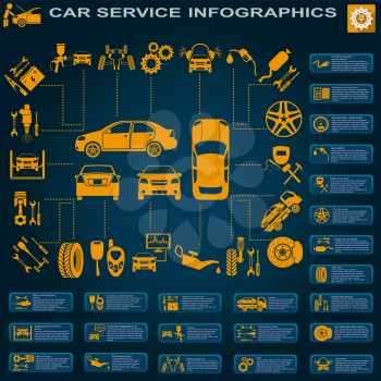 Car service, auto repair Infographics. Vector illustration
