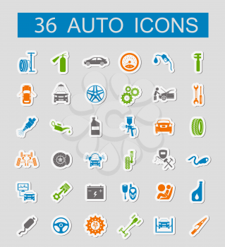 Set of car service icons. Stickers style.  Vector illustration