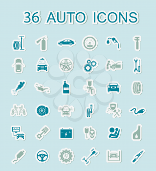 Set of car service icons. Stickers style.  Vector illustration
