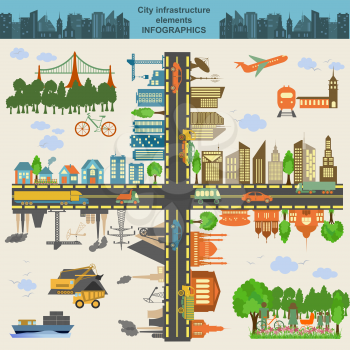 Set of modern city elements for creating your own maps of the city. Infographics. Vector illustration