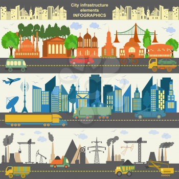 Set of modern city elements for creating your own maps of the city. Infographics. Vector illustration