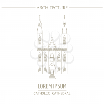 Cityscape graphic template. Modern city architecture. Vector illustration of christian catholic cathedral. City constructor. Template with place for text. Outline version