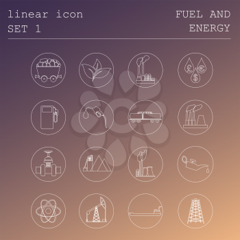 Outline icon set Fuel and energyl. Flat linear design. Vector illustration
