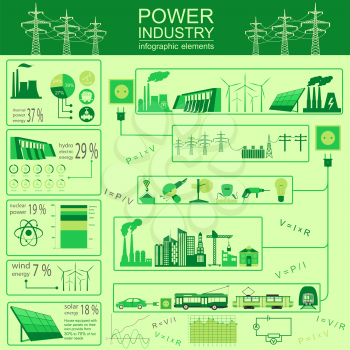 Power energy industry infographic, electric systems, set elements for creating your own infographics. Vector illustration