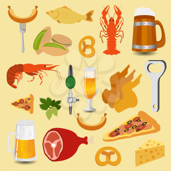 Beer snacks, set icons for creating your infographics. Vector illustration