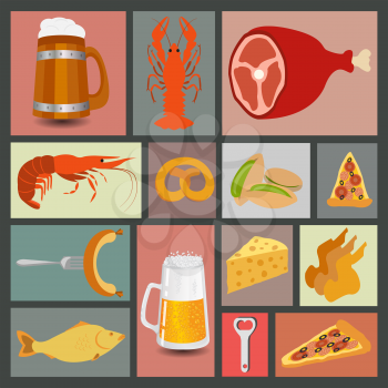 Beer snacks, set icons for creating your infographics. Vector illustration