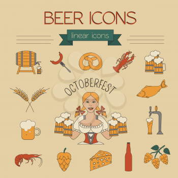 Beer icon set. Logos and badges template. Linear style. Octoberfest. Vector illustration
