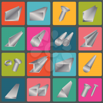 Set of metal profiles icons. Vector illustration