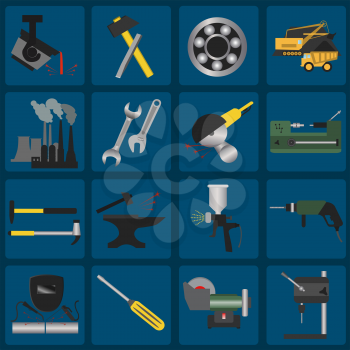 Set of metal working tools icons. Vector illustration