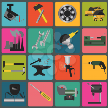 Set of metal working tools icons. Vector illustration
