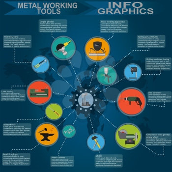 Set of metal working tools Infographics. Vector illustration
