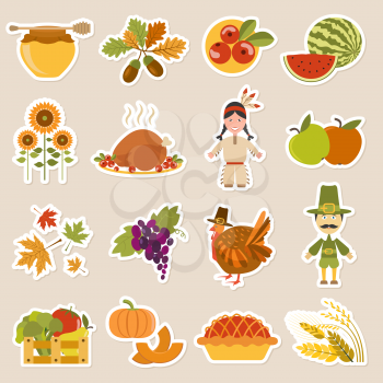 Thanksgiving day icon set. Flat style. Vector illustration