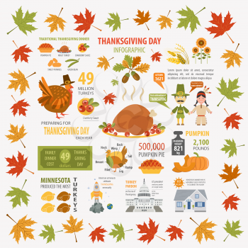 Thanksgiving day, interesting facts in infographic. Graphic template. Vector illustration
