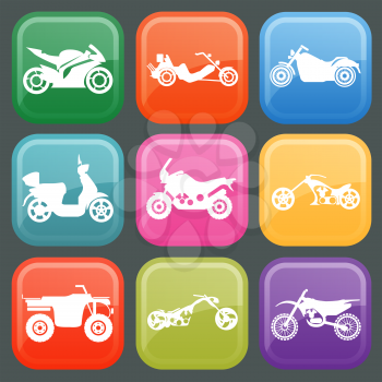 Set of nine icons of motorbikes. Vector illustration