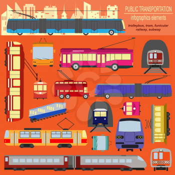 Public transportation icon infographics. Tram, trolleybus; subway. Vector illustration
