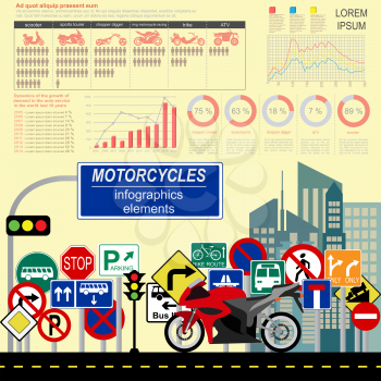 Set of motorcycles elements, transportation infographics.  Vector illustration