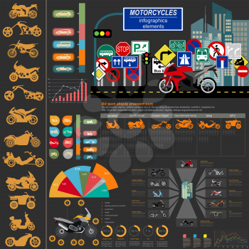 Set of motorcycles elements, transportation infographics.  Vector illustration