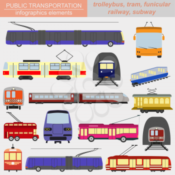 Public transportation icon infographics. Tram, trolleybus; subway. Vector illustration