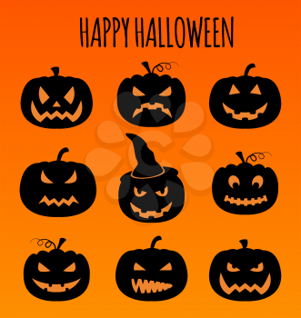 Halloween pumpkins set. Graphic template. Flat icons. Vector illustration