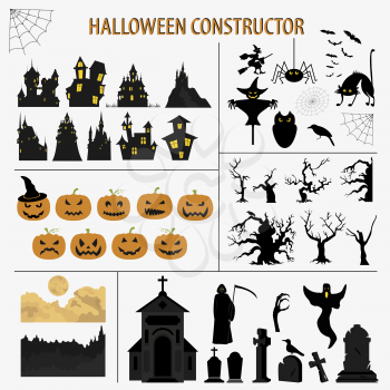 Halloween holiday constructor. Graphic template. Flat icons. Vector illustration