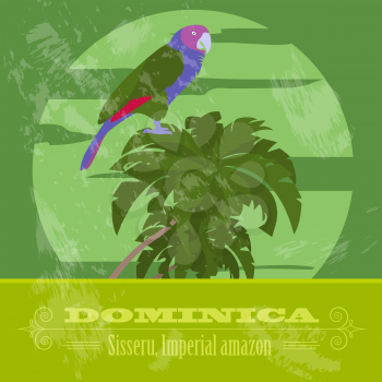 Dominica national symbols. Sisseru parrot, Imperial amazon. Retro styled image. Vector illustration