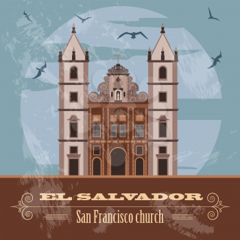 El Salvador landmarks. San Francisco church. Retro styled image. Vector illustration