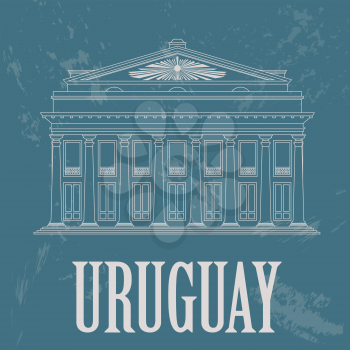 Uruguay landmarks. Theater Solis, Montevideo. Retro styled image. Vector illustration