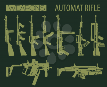 Firearm set. Automatic rifle, machine gun. Flat design. Vector illustration
