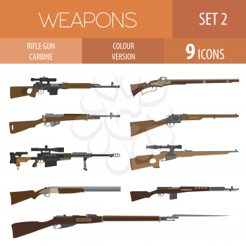 Firearm set. Gun, rifle, carbine. Flat design. Vector illustration