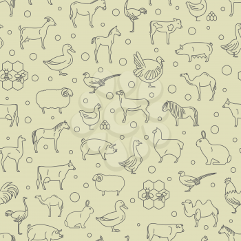Farm animal thin line collection. Seamless patten. Flat design. Vector illustration