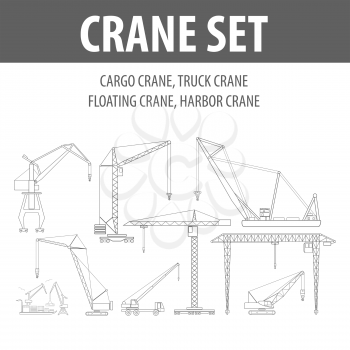 Crane and lifting machine. Outline icon set suitable for creating infographics. web site content etc. Vector illustration