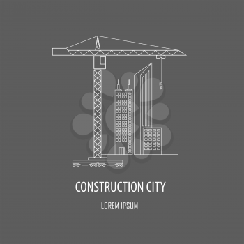 Crane and lifting machine logo and badge template Outline simple version. Vector illustration
