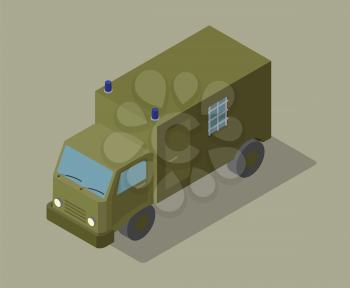 Flat 3d isometric paddy wagon for city map transportation constructor isolated on white. Build your own infographic collection. Vector illustration