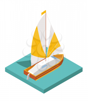 Flat 3d isometric yacht for city map travel constructor isolated on white. Build your own infographic collection. Vector illustration