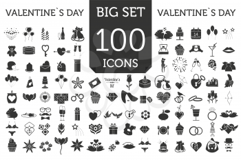 Valentine`s day icon set. Romantic design elements isolated on white. Vector illustration