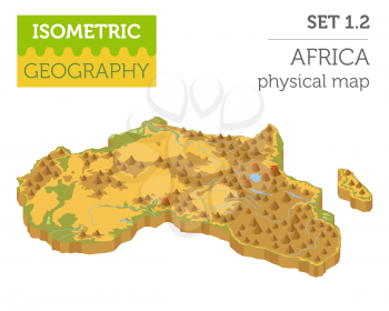 Flat 3d isometric Africa map constructor elements isolated on white. Build your own geography infographics collection. Vector illustration