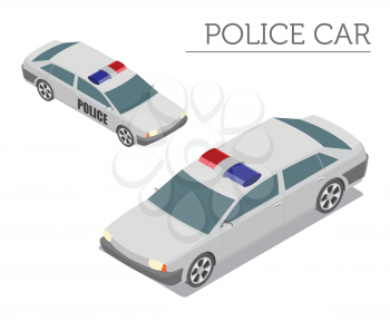 Flat 3d isometric Police car isolated on white. Build your own infographic collection. Vector illustration