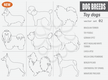 Miniature toy dog breeds, set icon isolated on white . Outline, linear version.  Vector illustration