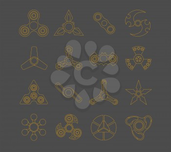 Hand spinner. Fidget toy for increased focus, stress relief. Icon set isolated on white. Vector illustration