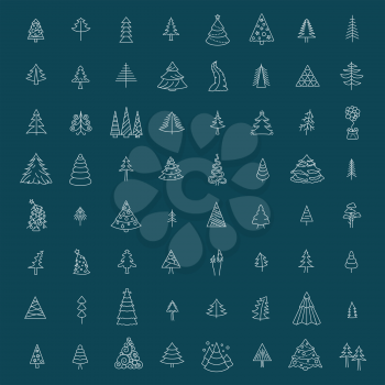 Christmas tree icon set. Flat isolated design. New year winter collection. Simple line version. Vector illustration