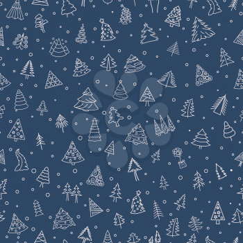 Christmas tree seamless pattern. Flat design.  Simple line version. Vector illustration
