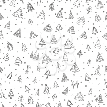 Christmas tree seamless pattern. Flat design.  Simple line version. Vector illustration