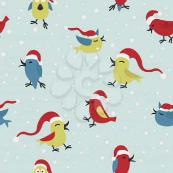 Cute funny santa claus birds seamless pattern Elements for christmas greeting card, poster design. Vector illustration