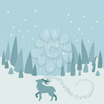 Fairy reindeer in the forest.  Elements for christmas holiday greeting card, poster design. Vector illustration