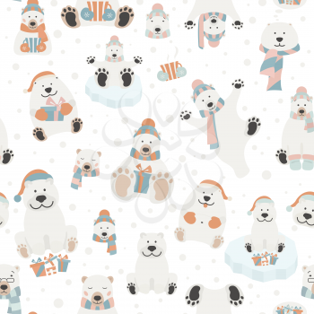 Cute polar bear seamless pattern. Elements for christmas holiday greeting card, poster design. Vector illustration