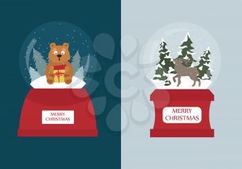 Snow globe icon set. Elements for christmas holiday greeting card, poster design. Vector illustration