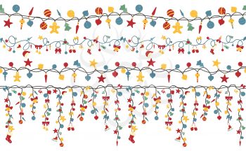 Christmas light garlands set. Colour isolated design seamless pattern. New year winter collection. Vector illustration