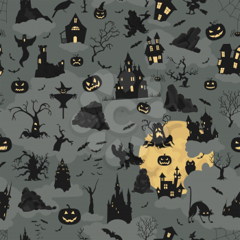 Halloween holiday seamless pattern. Flat design. Vector illustration