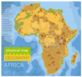 Flat Africa physical map constructor elements on the water surface. Build your own geography infographics collection. Vector illustration